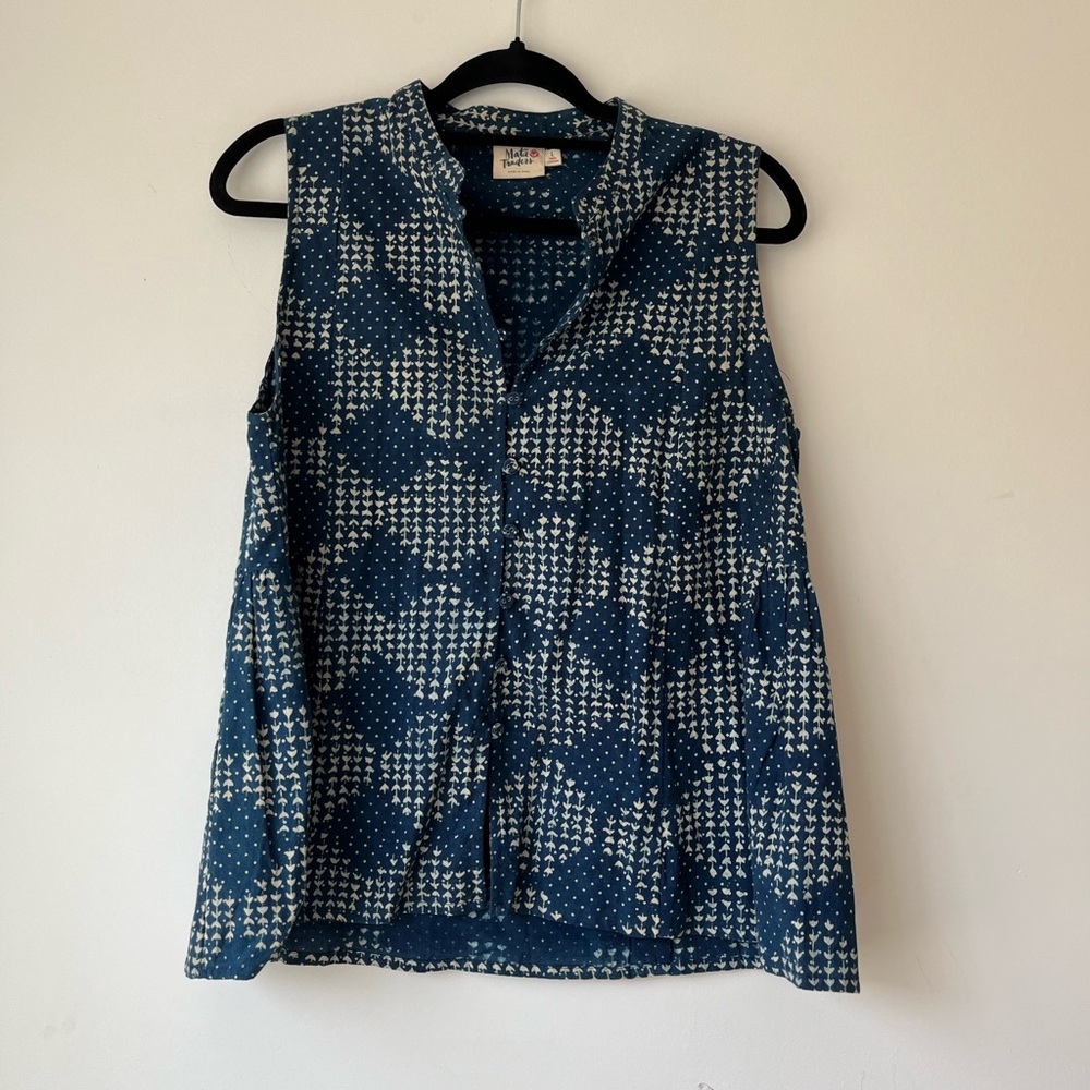 Mata Traders Blue Relaxed Blouse with Mandarin Collar